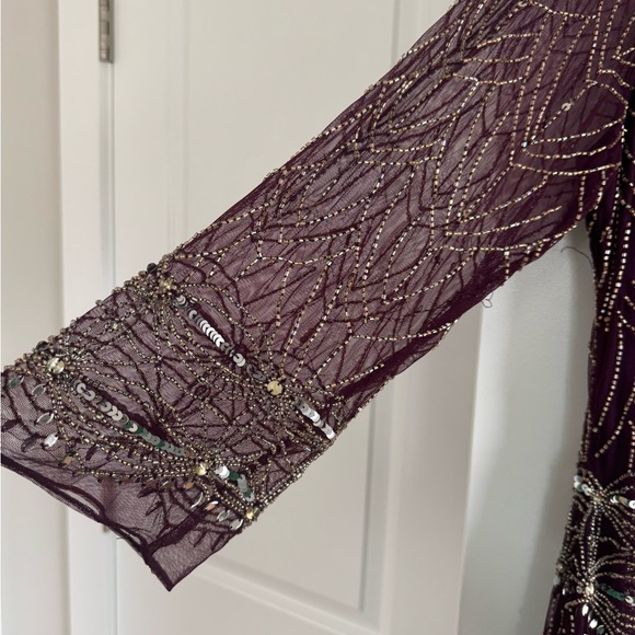 Pisarro Nights Plum Beaded Long-Sleeve Midi Dress - Picture 3 of 4